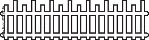 Wooden Fence line art Icon. Classic Garden Fencing Symbol. Simple Fence cassic picket fence that embodies simplicity and security its clean lines and rustic charm.collection of Garden fence wooden.