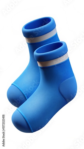 Pair of Blue Baby Socks with White Stripe and Ribbed Texture