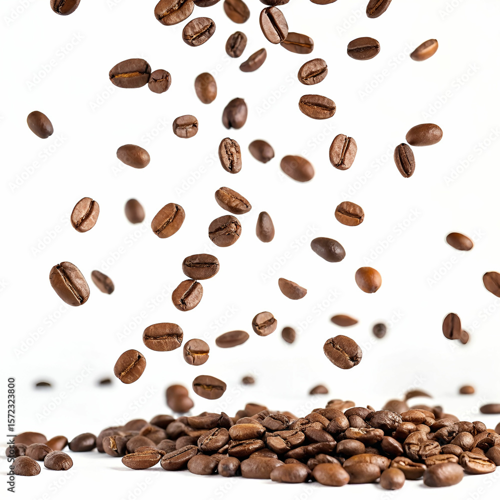 Obraz premium coffee beans raining white background