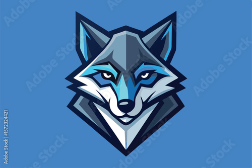 An awesome light blue wolf stares intently against a solid bright blue background
