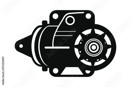 Starter motor icon vector silhouette, Starter motor vector symbol isolated on white background