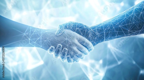 Digital handshake showing technology connection and trust

