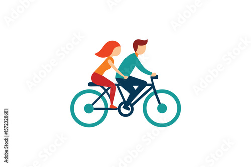 Couple riding bicycle keep the bond adventurous journey vector art illustration