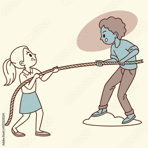 Tug-of-War: A dynamic illustration captures two figures engaged in a spirited tug-of-war, their expressions and body language portraying the intensity and competition of the game.