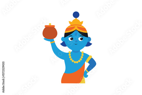 Janmashtami Krishna with Dahi Handi pot playful tradition vector art illustration