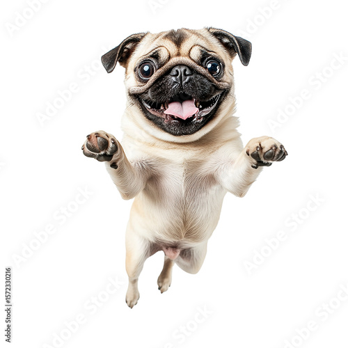 Happy Pug Dog Jumping, Isolated on Transparent PNG