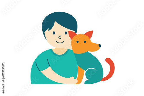 Pet and owner cuddling keep the bond loving companionship vector art illustration
