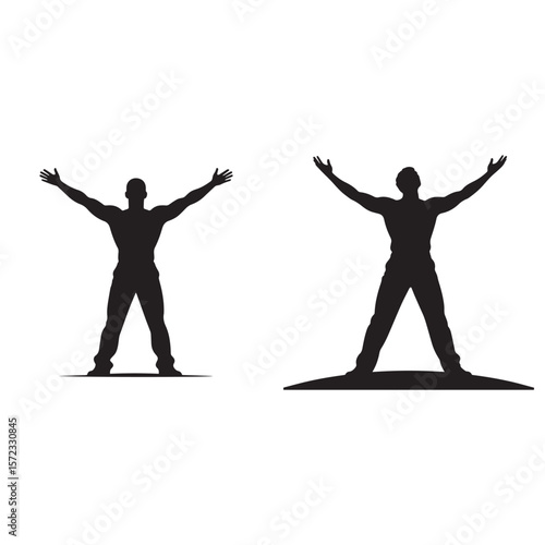 Freedom and Happiness. Silhouette of man with arms outstretched wide.