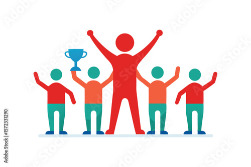 Team celebrating success keep the bond triumphant moment vector art illustration
