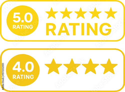 Star Rating Badges – 5.0 and 4.0 Yellow Review Icons for Feedback, Customer Ratings, and E-commerce UI Design