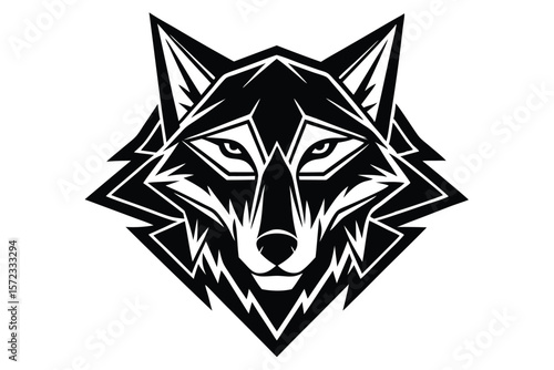 Foto An abstract black wolf face with a geometric design shows a fierce gaze
