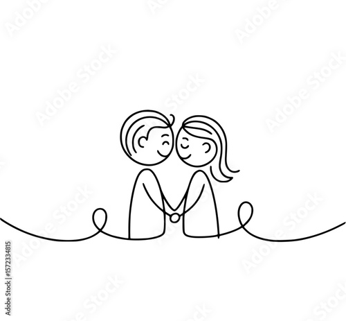 Forever Bond: A heart-touching sketch depicts two stick figures, a boy and a girl, holding hands, their eyes gently closed in a moment of intimate connection, symbolizing everlasting love and unity.