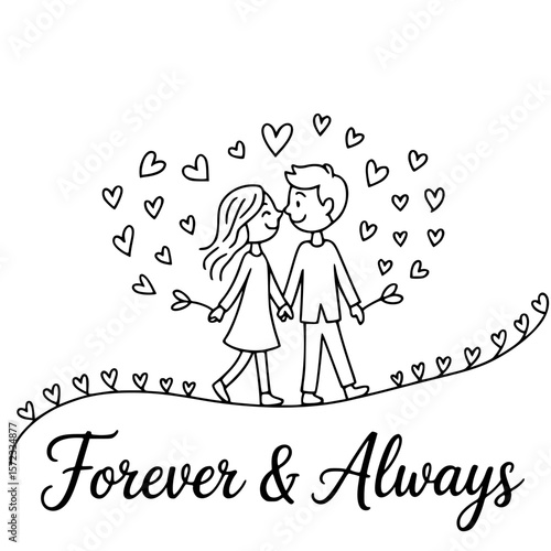 Forever & Always: A heartwarming illustration of a couple's enduring love, symbolizing an eternal bond filled with shared joy and commitment.