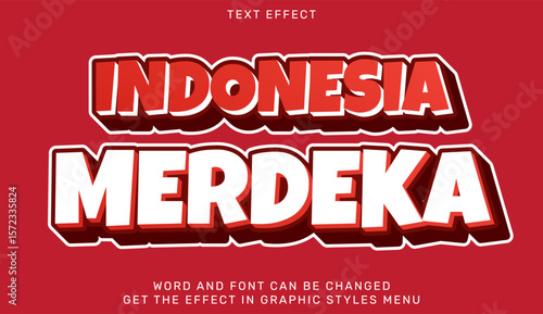 Indonesia merdeka text effect in 3d design, template for indonesian independence day