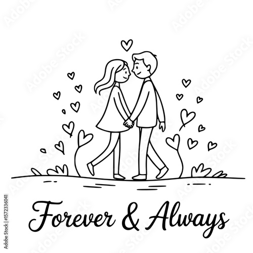 Eternal Affection: Capturing the essence of togetherness, a heartwarming illustration depicts a couple in love. with the simple elegance of monochrome. 