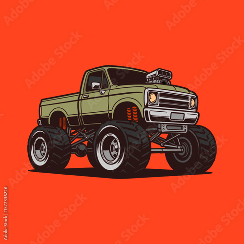 retro big foot truck vector illustration