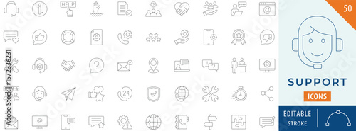 Support icon collection set. Editable stroke.