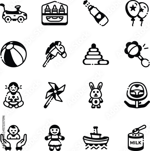 Set of Baby Toys Linear Style Icons 
