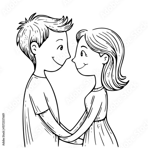 Everlasting Bonds of Devotion: A tender illustration unveils a young couple gazing lovingly into each other's eyes, hand in hand.