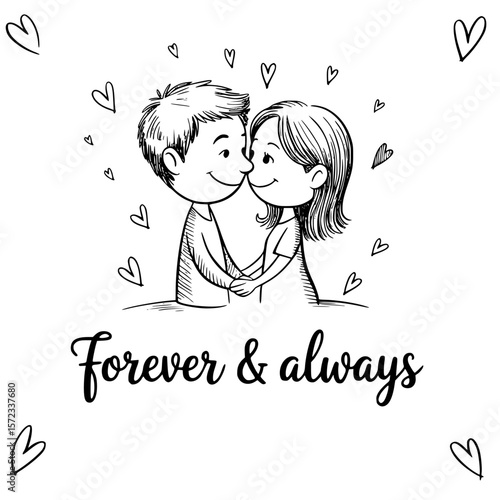 Eternal Promise: A tender sketch depicts an intimate moment of affection between two figures, a testament to the enduring bond of love.