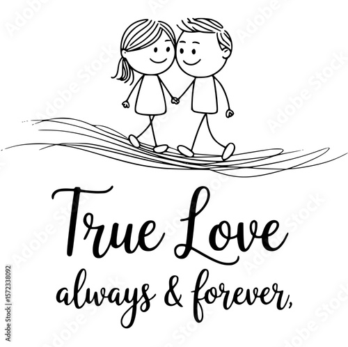 True Love Forever: Artistic illustration of a couple walking hand in hand, conveying the depth of true love and the promise of an eternal bond. A timeless declaration for an infinite relationship.