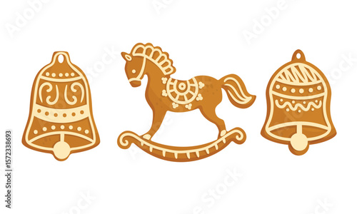 Beautiful Vintage Christmas Ornaments Featuring a Charming Bells and Rocking Horse Design