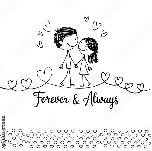 Forever and Always: A heartwarming depiction of a couple, hand in hand, with hearts encircling them, embodying eternal love.