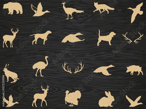 wild animals vector illustration, set of wild animals silhouette, graphic design of wild mammals