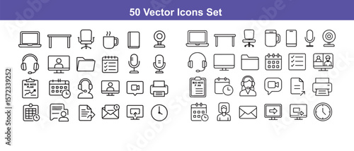 50 office and business vector icon set