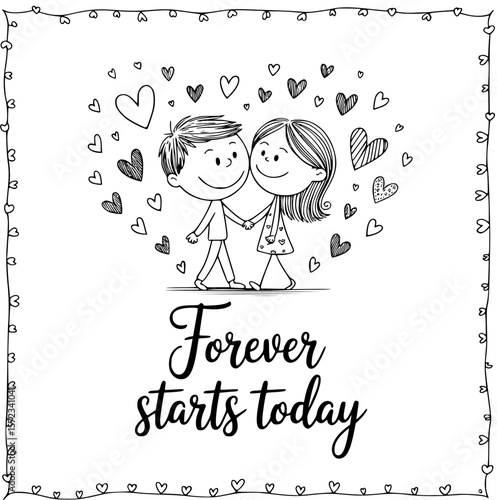 Eternal Embrace: Two figures, hand in hand, symbolizing everlasting love and a commitment to togetherness framed within a heart.