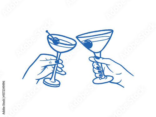 hand drawn hand holding tequilla drink cheers