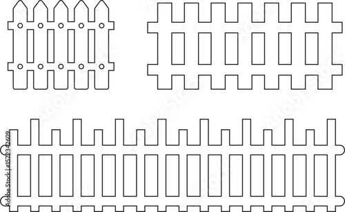Wooden Fence line art Icon set. Classic Garden Fencing Symbol. Simple Fence cassic picket fence that embodies simplicity and security its clean line and rustic charm.collection of Garden fence wooden.