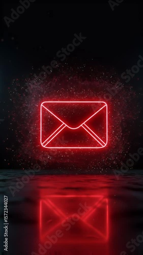 Red Neon Email Letter Message 3d Render Illustration Background
