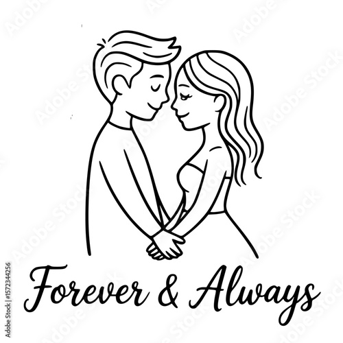 Forever & Always: A heartwarming and romantic sketch portrays two lovers, eyes closed, hands clasped, embodying everlasting love and commitment.