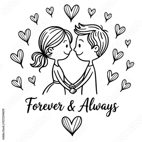 Enduring Love: A tender moment frozen in time. A couple holds hands amidst a halo of hearts, and the promise of forever hangs sweetly in the air. Capturing an emotion of love.