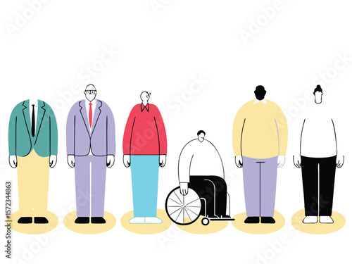 Diverse group of minimalist people on a white background representing inclusivity and variety