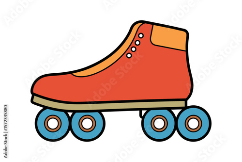 Retro orange roller skate with blue wheels isolated on white background