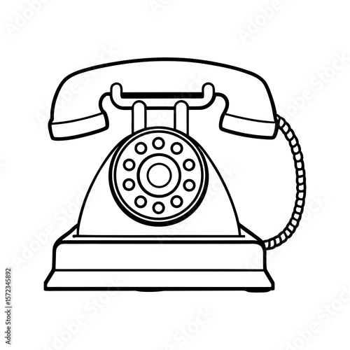 Retro rotary dial telephone illustration with a handset and coiled cord on a white background