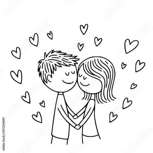 Love in the Air: A heartwarming illustration shows two figures, joined by clasped hands, surrounded by floating hearts, symbolizing deep affection, tenderness and a bond.