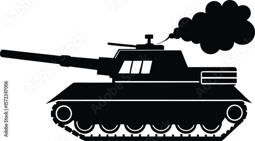 Vector art of a powerful tank emits smoke, symbolizing military might and armored warfare