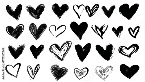  Hand drawn hearts collection. Heart doodles set. 