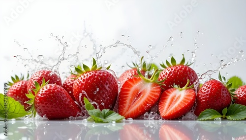strawberry falling into water surface