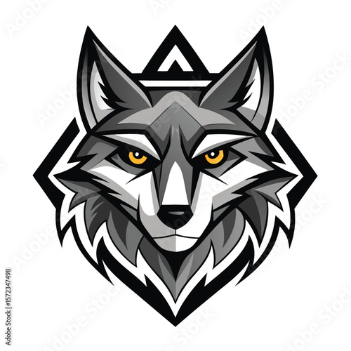 Fierce blue and gray wolf mascot stares intently ahead, showcasing strong angular features
