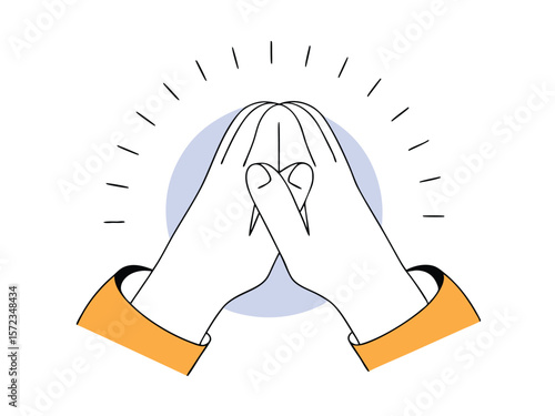 Stylized hand gesture in a praying position with light emanating offering hope and positivity.