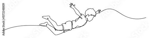 boy snorkeling underwater line art