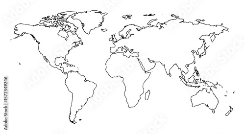 world map continents outline drawing