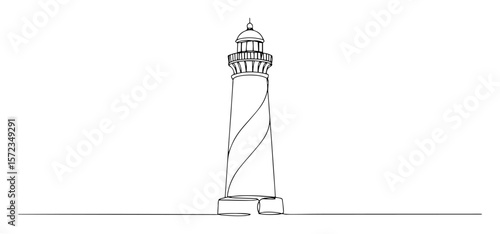 lighthouse on shore line drawing vector