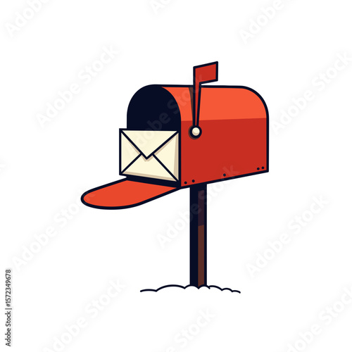 Red mailbox with mail letter inside, postal service delivery concept