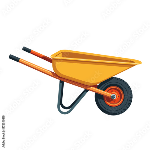 Yellow wheelbarrow side view illustration, gardening equipment tool