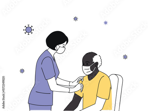 Nurse giving vaccination to patient concept with transparency for design usage